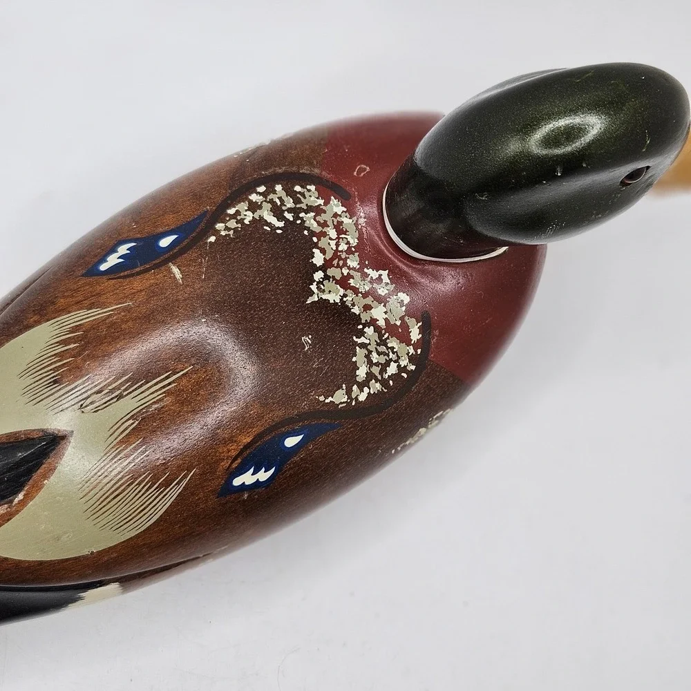 Vintage Mallard Duck Wood Decoy Deville Hand Painted Hunting Decor